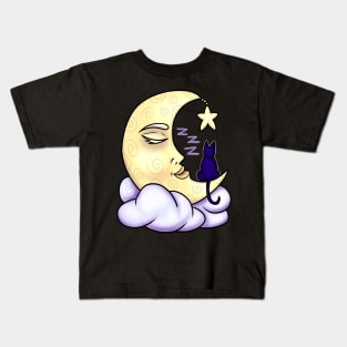 Sleeping Moon and Cat Kids T-Shirt